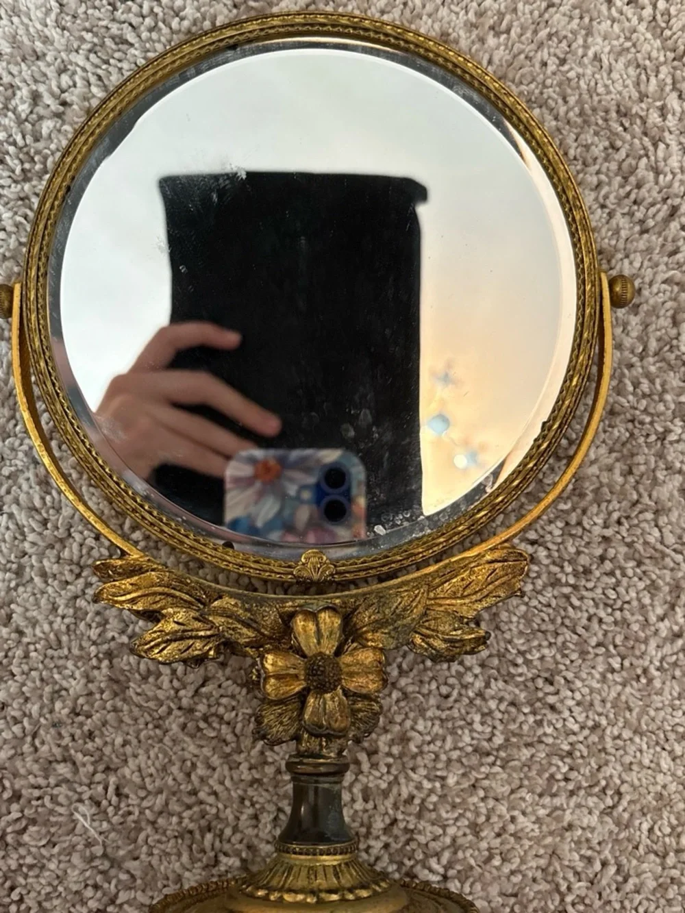 Vintage Gold Floral Table Mirror - Gold Vanity Mirror